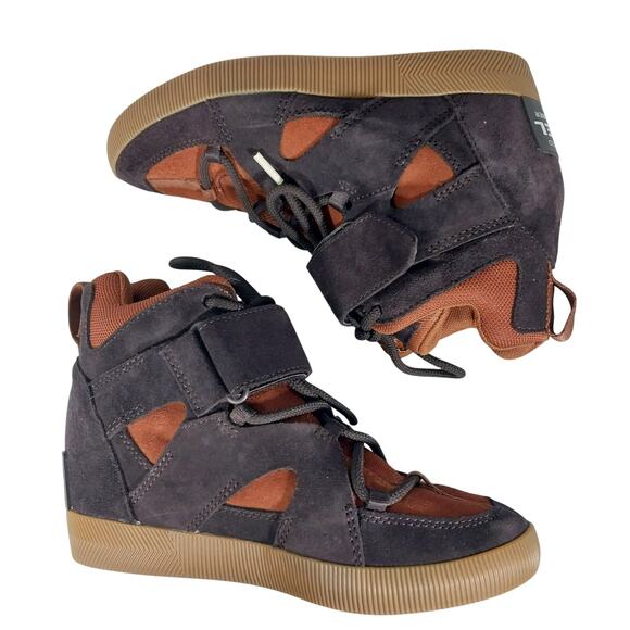 SOREL! BURNT ORANGE, BROWN GENUINE LEATHER & SUEDE OUT & ABOUT SNEAKERS! SZ 7.5 - Picture 8 of 11